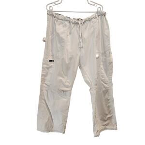 Koi Adjustable Drawstring Waist Cargo Pockets Scrub Pants White Size 2X Petite